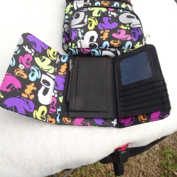 Disney Parks Mickey Mouse Black/Multi-Colored Crossbody Bag with Matching Wallet - Picture 3 of 4